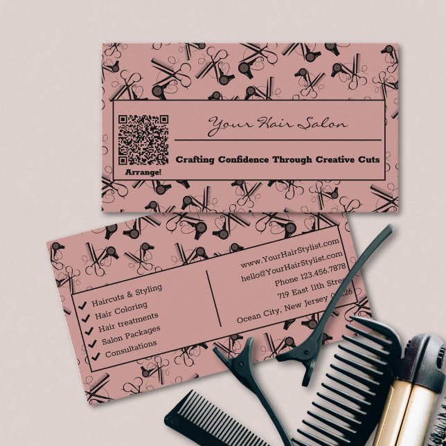 Clipper Comb Blower QR Code Hair Salon Visitkort (Clipper Comb Blower QR Code Hair Salon Business Card)