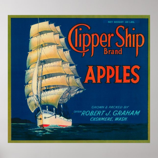 Clipper Frakt Apple-etikett (grönt) - Cashmir, WA Poster (Framsidan)