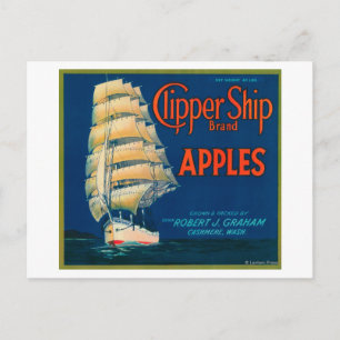Clipper Frakt Apple-etikett (grönt) - Cashmir, WA Vykort