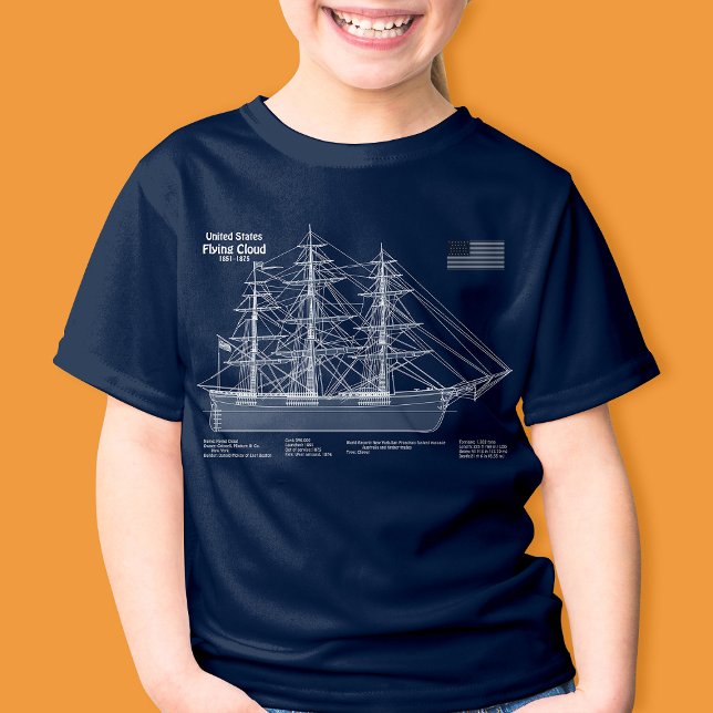 Clipper Frakt Flies Cloud - Blueprint ABD T Shirt (Clipper Ship Flying Cloud - Blueprint ABD. Girl Basic Blue T-Shirt )