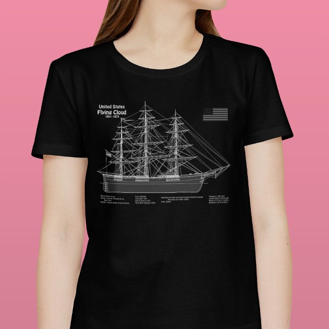 Clipper Frakt Flies Cloud - Blueprint ABD T Shirt (Clipper Ship Flying Cloud - Blueprint ABD. Women Basic Black T-Shirt )