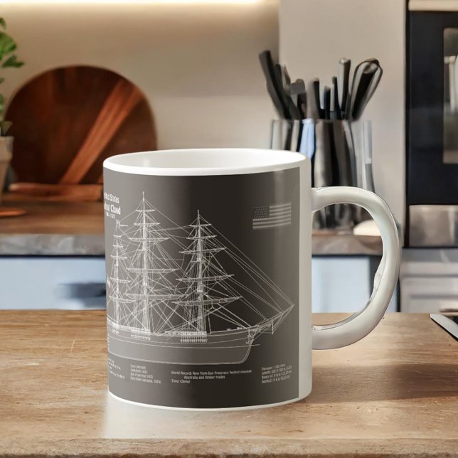 Clipper Frakt Flies Cloud - Blueprint PD Kaffemugg (Clipper Ship Flying Cloud - Blueprint PD. Coffee Mug)