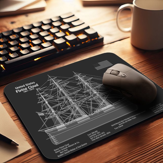 Clipper Frakt Flies Cloud - Blueprint PD Musmatta (Clipper Ship Flying Cloud - Blueprint PD. Mouse Pad)