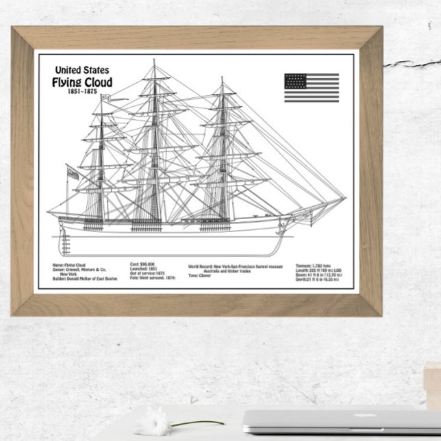 Clipper Frakt Flies Cloud - Frakt Blueprint BD Fototryck (Skapare uppladdad)