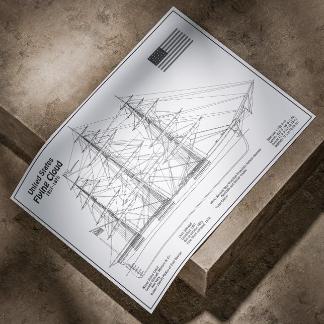 Clipper Frakt Flies Cloud - Frakt Blueprint BD Poster (Clipper Ship Flying Cloud - Ship Blueprint BD. Poster)