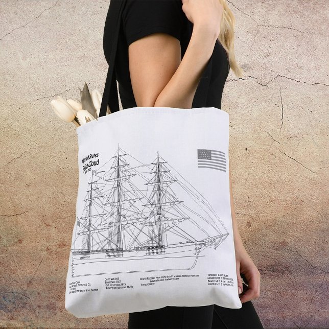 Clipper Frakt Flies Cloud - Frakt Blueprint BD Tygkasse (Clipper Ship Flying Cloud - Ship Blueprint BD. Tote Bag)