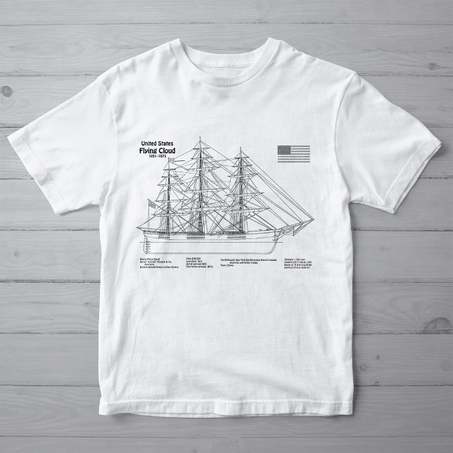 Clipper Frakt Flies Cloud - Frakt Blueprint SD T Shirt (Clipper Ship Flying Cloud - Ship Blueprint SD. Girl Basic White T-Shirt)