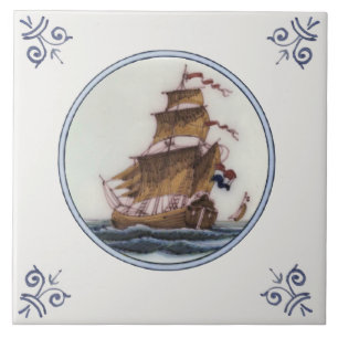 Clipper Frakt Polychrome Delft Repro Antique Tile Kakelplatta