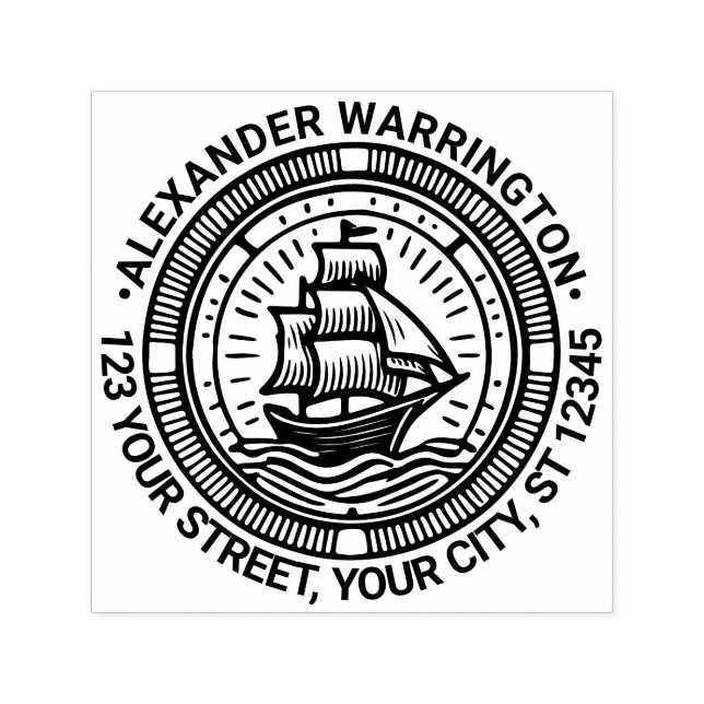 Clipper Frakt Sailing Boat Namn Returadress Självfärgande Stämpel (Design)