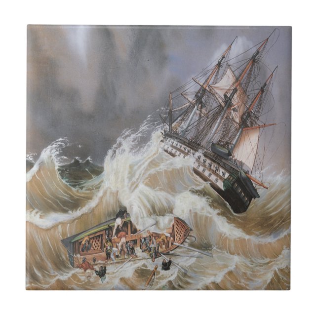 Clipper Frakt Storm vid Sea 1870s Kakelplatta (Framsidan)