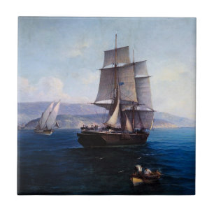 Clipper Sailing frakt and Steamer 1900's Kakelplatta