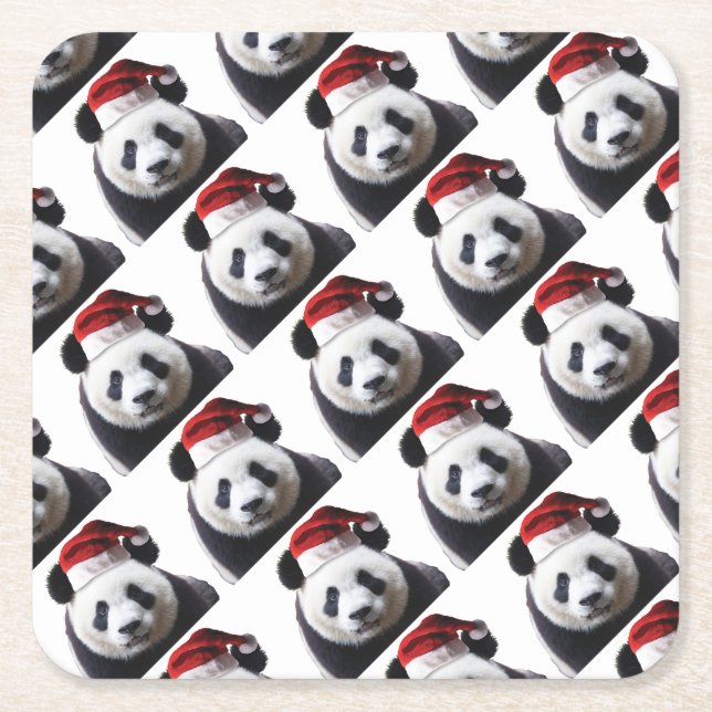 Clipping-Panda-Santa-2 Underlägg Papper Kvadrat (Framsidan)