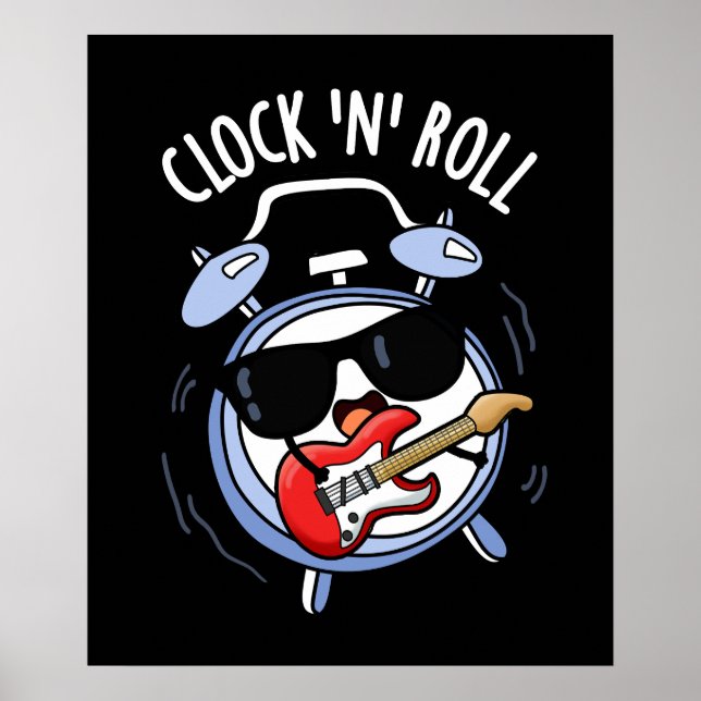 Clock and Roll Funny Sten Pun Mörk BG Poster (Framsidan)