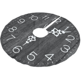 Clock Ansikte på Mörk Grått Wood Julgransmatta Borstad Polyester