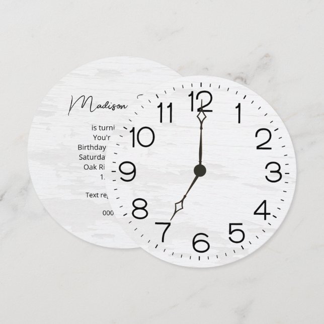 Clock Birthday Party On Whitewashed Wood (Fram/baksida)