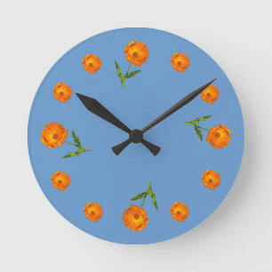 Clock - Calendula-blommar Rund Klocka