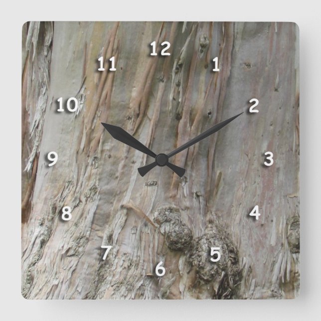 Clock - Eucalyptus Bark Fyrkantig Klocka (Framsida)
