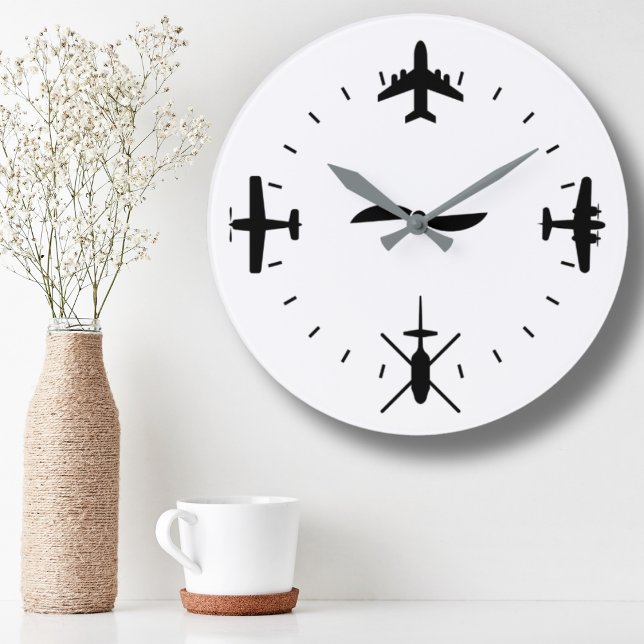 Clock Face with Airplane icons Cool Pilot Aviation Stor Klocka (Skapare uppladdad)