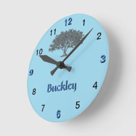 Clock - Family Träd på Blue Rund Klocka