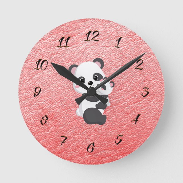 Clock för barn Room med mamma & Baby Panda Rund Klocka (Framsida)
