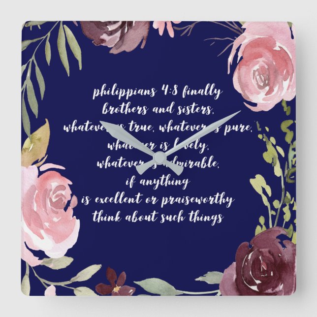 Clock för Christian Bible Verse Scripture Fyrkantig Klocka (Framsida)