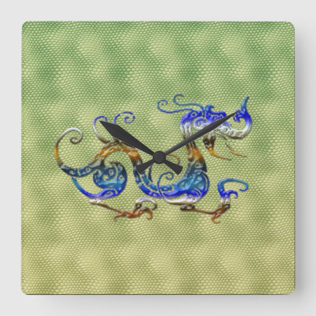 Clock för kinesiska Dragon Fantasy Art Designer Gi Fyrkantig Klocka (Framsida)