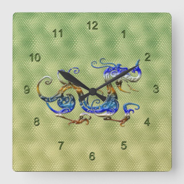 Clock för kinesiska Dragon Fantasy Art Designer Gi Fyrkantig Klocka (Framsida)
