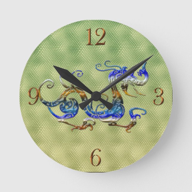 Clock för kinesiska Dragon Fantasy Art Designer Gi Rund Klocka (Framsida)