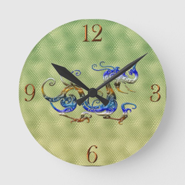 Clock för kinesiska Dragon Fantasy Art Designer Gi Rund Klocka (Framsida)