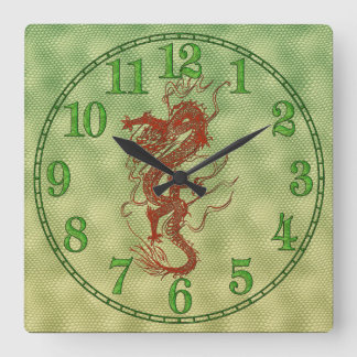 Clock för kinesiska röda drakmer Fantasy Art Desig Fyrkantig Klocka