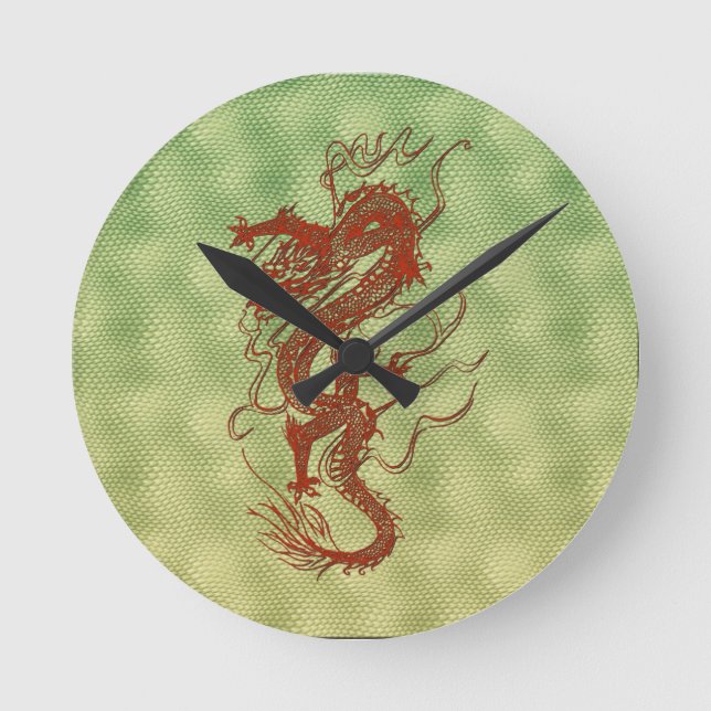 Clock för kinesiska röda drakmer Fantasy Art Desig Rund Klocka (Framsida)