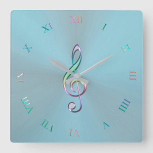 Clock för Metallic Pastel Music Clef Fyrkantig Klocka