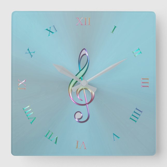 Clock för Metallic Pastel Music Clef Fyrkantig Klocka (Framsida)