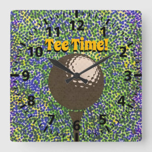Clock - Golf Boll på Tee Fyrkantig Klocka