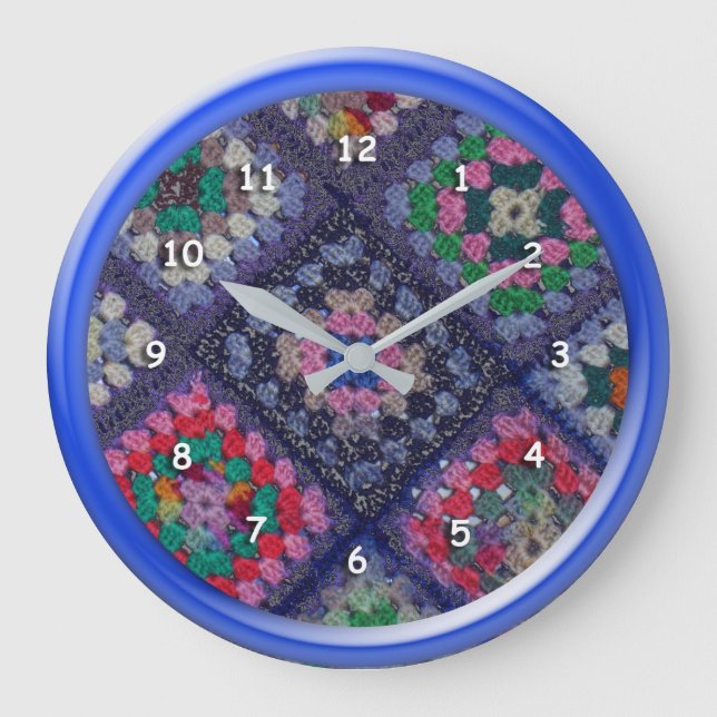 Clock - Granny Square Afghan med Blue Ram Stor Klocka (Framsida)