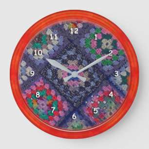 Clock - Granny Square Afghan med RedFrame Stor Klocka