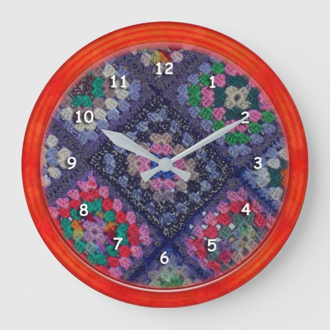 Clock - Granny Square Afghan med RedFrame Stor Klocka (Framsida)