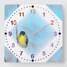 Clock - Gult Finch in Diamond Vignette Fyrkantig Klocka