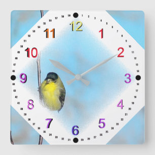 Clock - Gult Finch in Diamond Vignette Fyrkantig Klocka