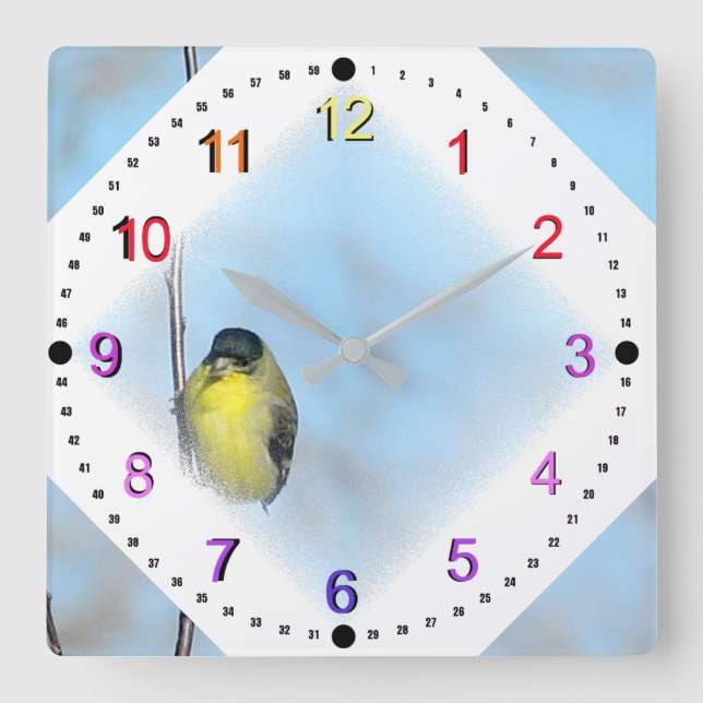 Clock - Gult Finch in Diamond Vignette Fyrkantig Klocka (Framsida)