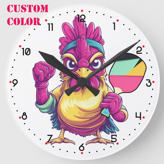 Clock in. Cluck out. Game on Pickleball  Rund Klocka (Custom color options, pickleball Wall Clock)