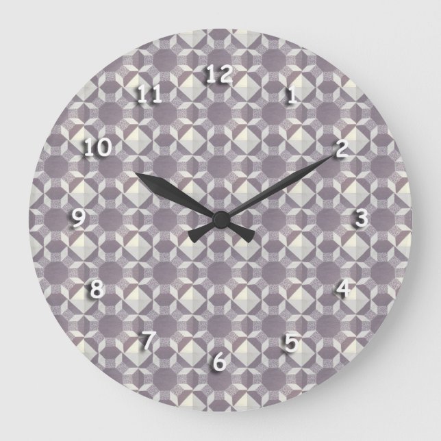 Clock - Lila Quilt Mönster Stor Klocka (Framsida)