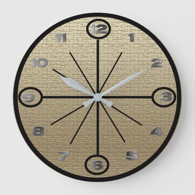Clock - Linen-bakgrund med metallnummer Stor Klocka (Framsida)