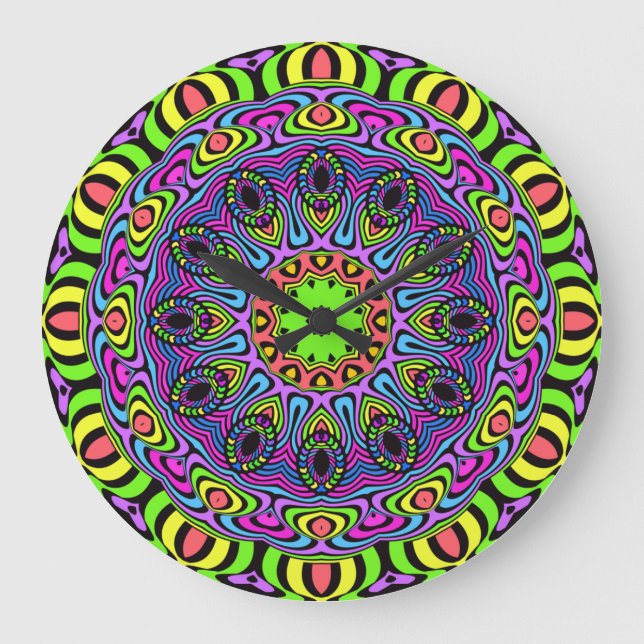 Clock Mandala - neon 1 Stor Klocka (Framsida)