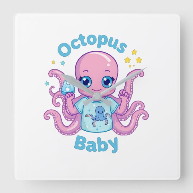Clock Octopus Baby  Fyrkantig Klocka (Framsida)