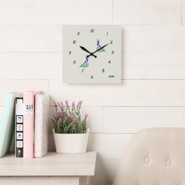 Clock:Peacock Fyrkantig Klocka (Läsesal)