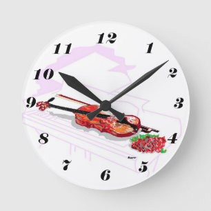 Clock Piano med Violin & Ro Rund Klocka