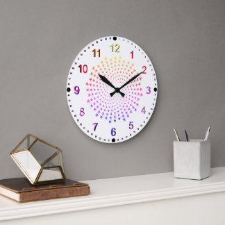 Clock - Rainbow Colored Stars Stor Klocka