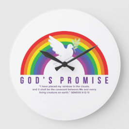 Clock Rainbow God's Promise w/Dove Genesis Script Stor Klocka