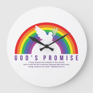 Clock Rainbow God's Promise w/Dove Genesis Script Stor Klocka